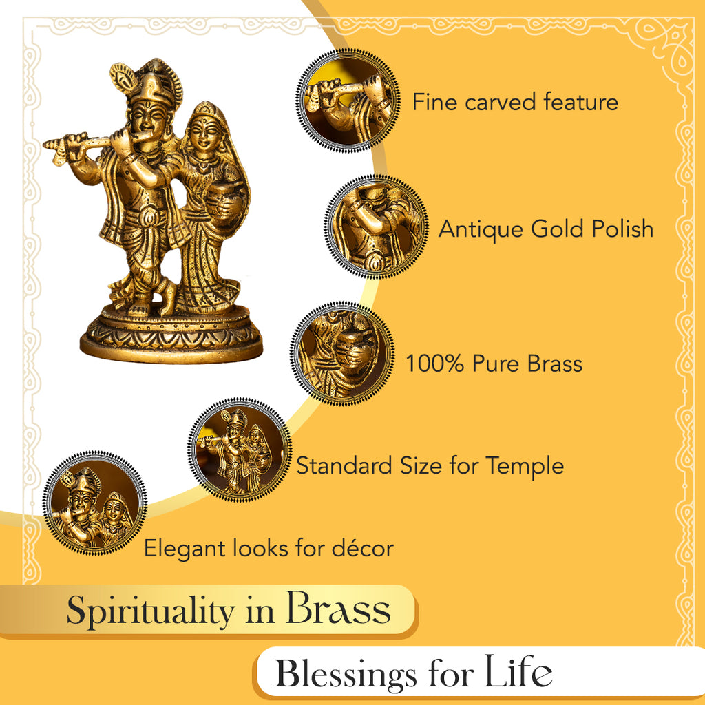 Brass Radha Krishna Idol for Pooja, Home Decor & Spiritual Gifting (Size -12.8cm )