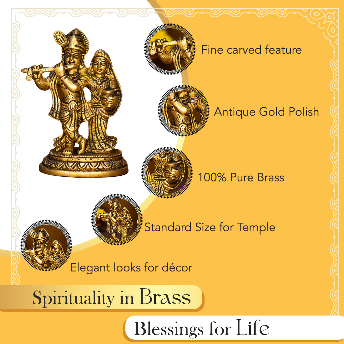 Brass Radha Krishna Idol for Pooja, Home Decor & Spiritual Gifting (Size -12.8cm )