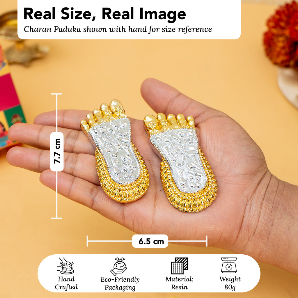 999 Silver Plated Lakshmi Charan Paduka with Gift Box for Housewarming , Wedding, Vastu & Gifting