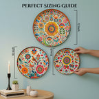 Floral Art Metal Wall Hanging Plates Set of 3 for Living Room & Home Decor