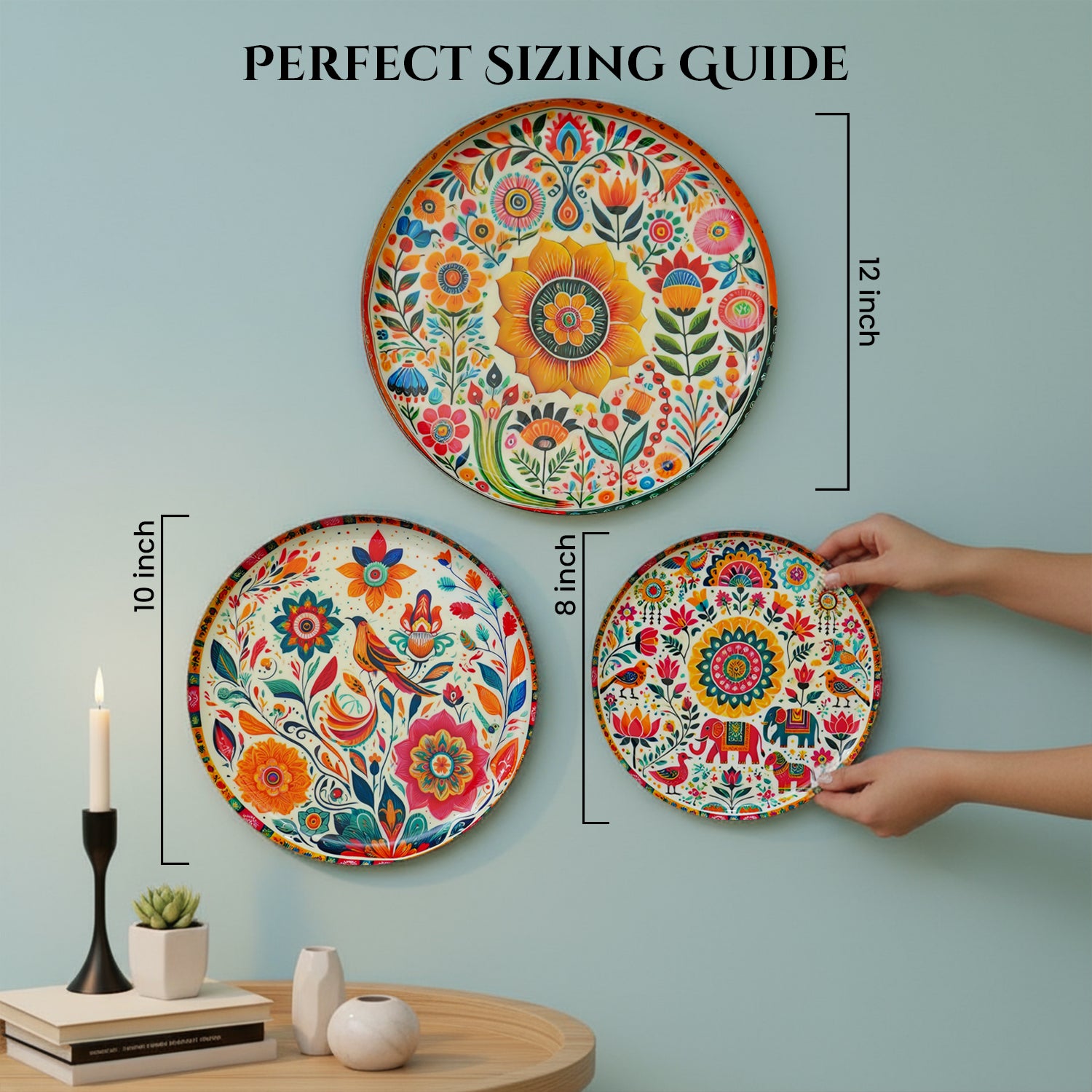 Floral Art Metal Wall Hanging Plates Set of 3 for Living Room & Home Decor