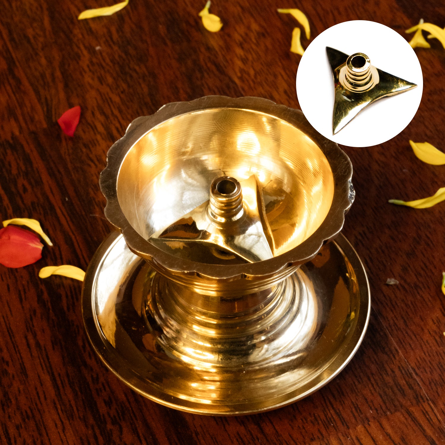 Brass Wick Holders for Oil Lamp & Diya (Set of 6)