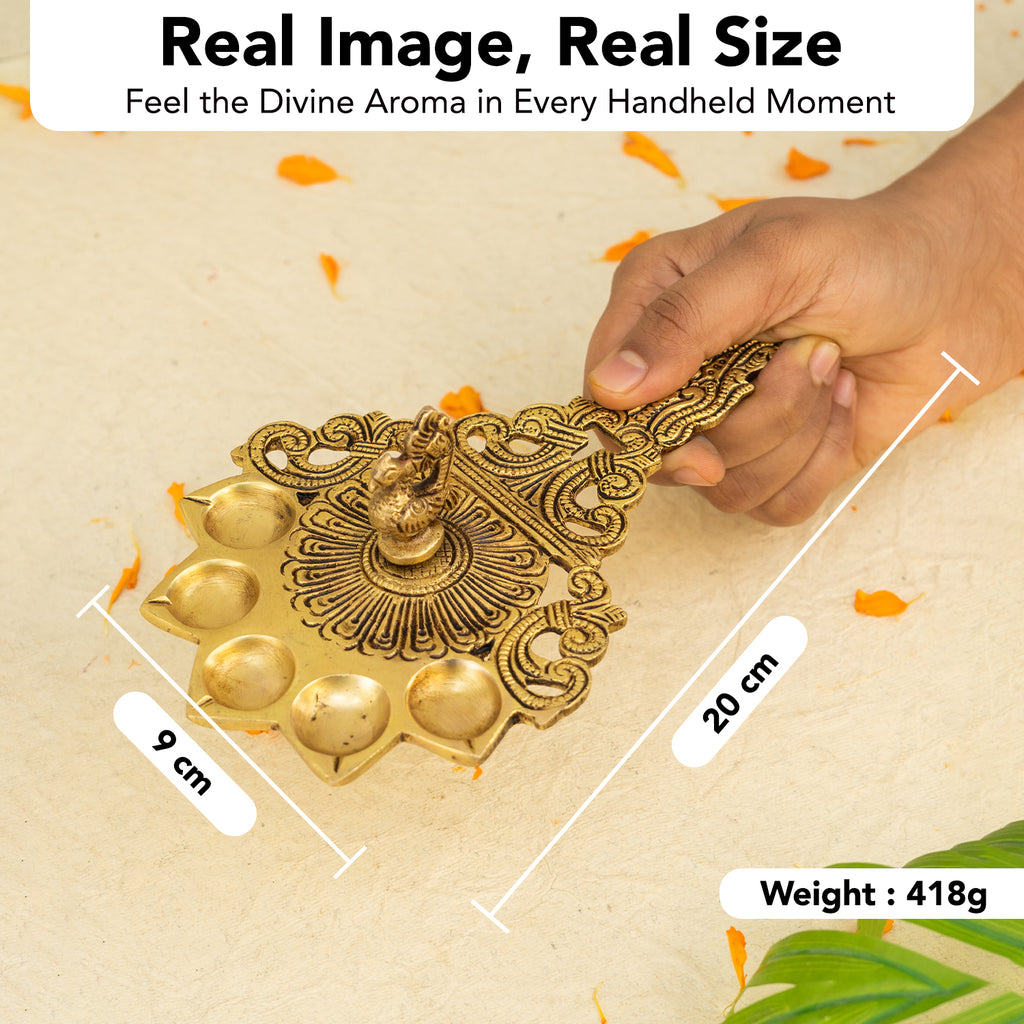 Pure Brass Panch Aarti Diya for Home Pooja & Temple Use