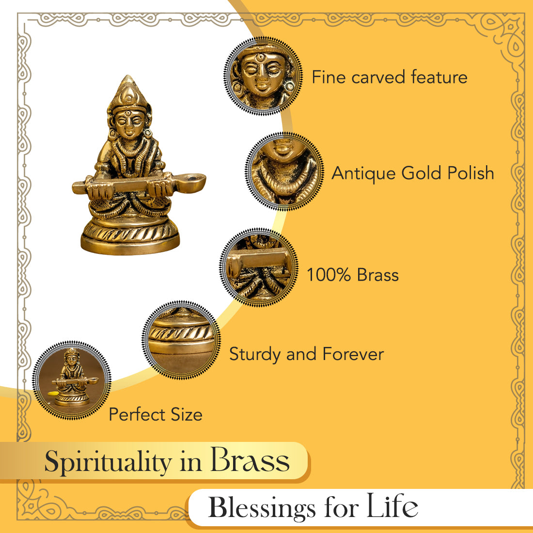 Brass Annapurna Devi Idol for Home Temple, Kitchen, Restaurant & Office Decor