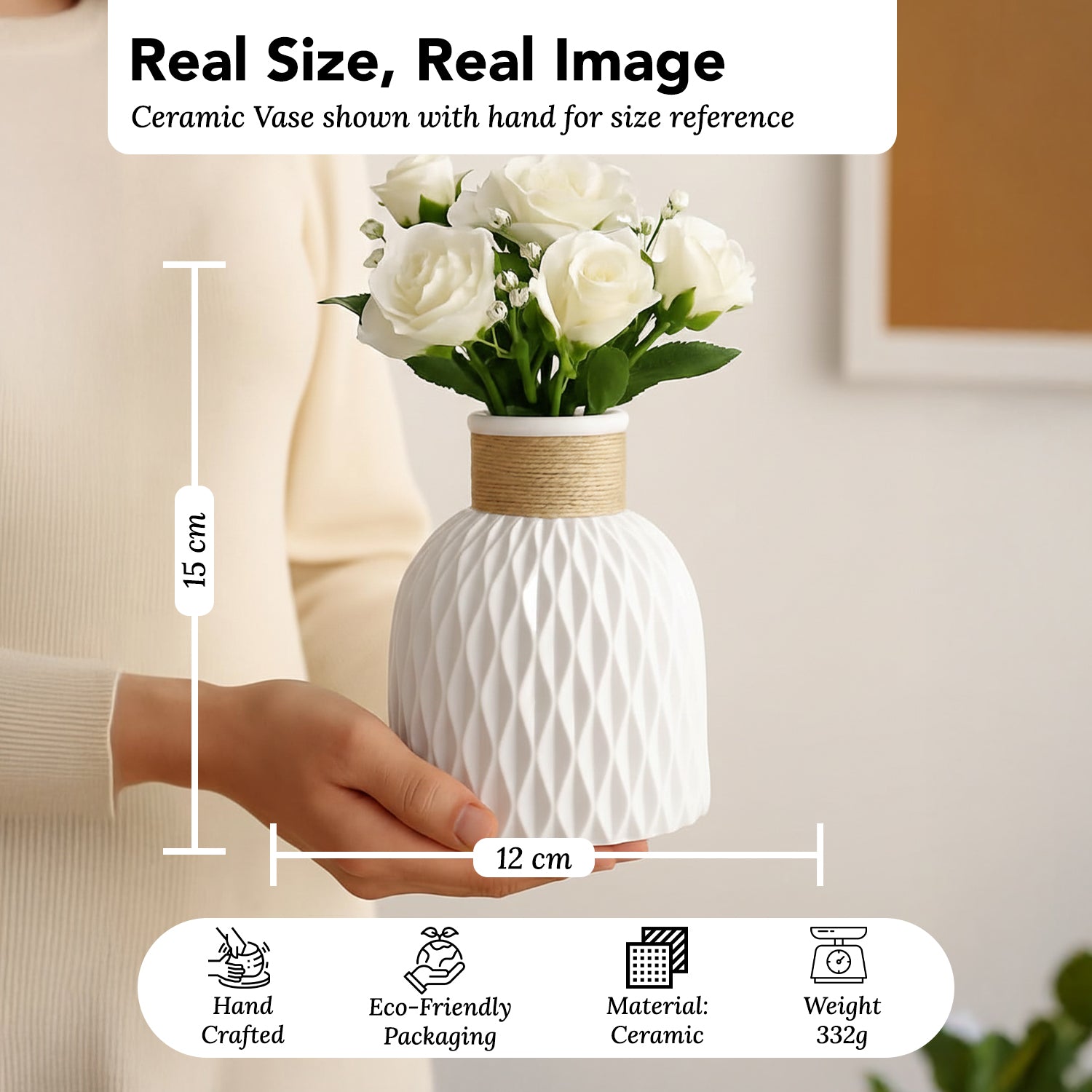 Ceramic Flower Vase for Home Decor, Table Decor & Gifting