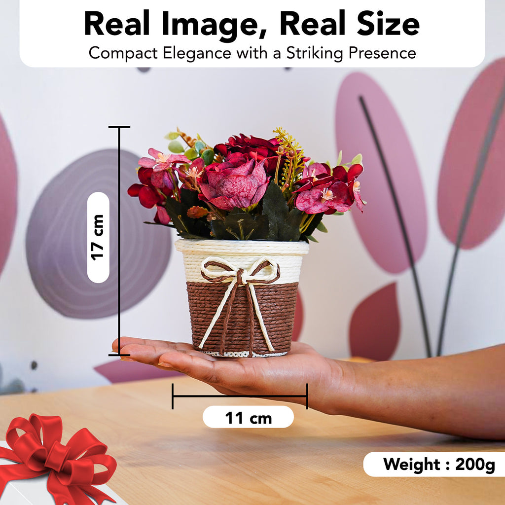 Artificial Rose Flower with Pot for Home Decor, Table Decor & Gifting