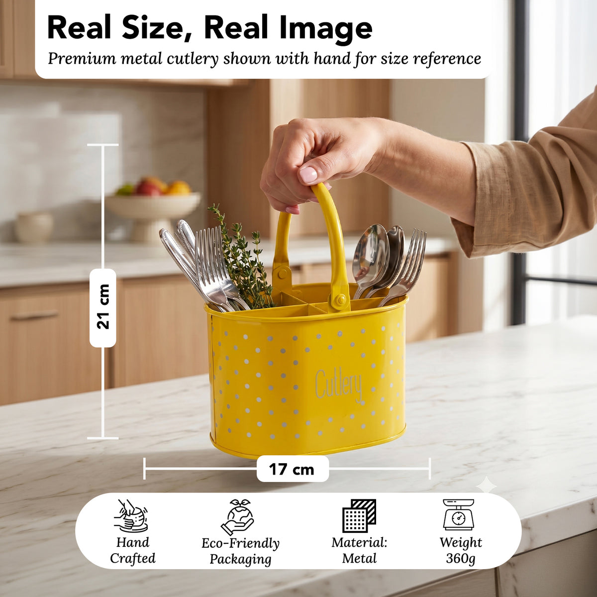 4 Compartment Metal Cutlery Holder with Handle
