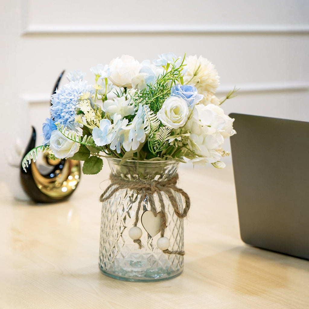Glass Flower Vase with Heart Charm for Home Decor, Table Decor & Gifting