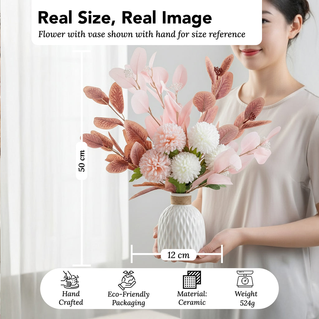 Ceramic Artificial Flowers with Vase for Home Decor & Gifting
