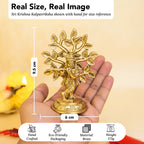 Brass Lord Krishna Idol with Kalpavriksha Tree & Flute Gift Box for Housewarming, Wedding & Gifting