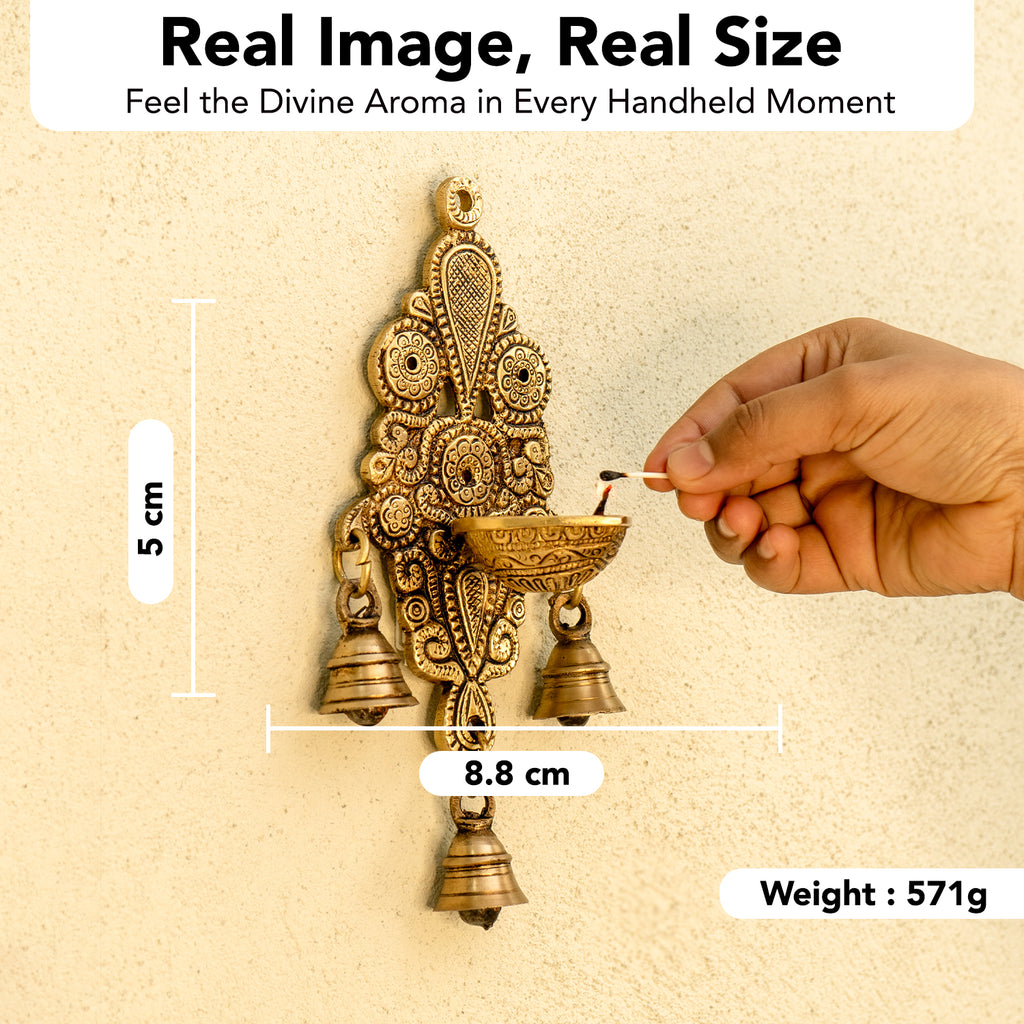 Brass Wall Hanging Diya with Bells for Home Decor & Pooja