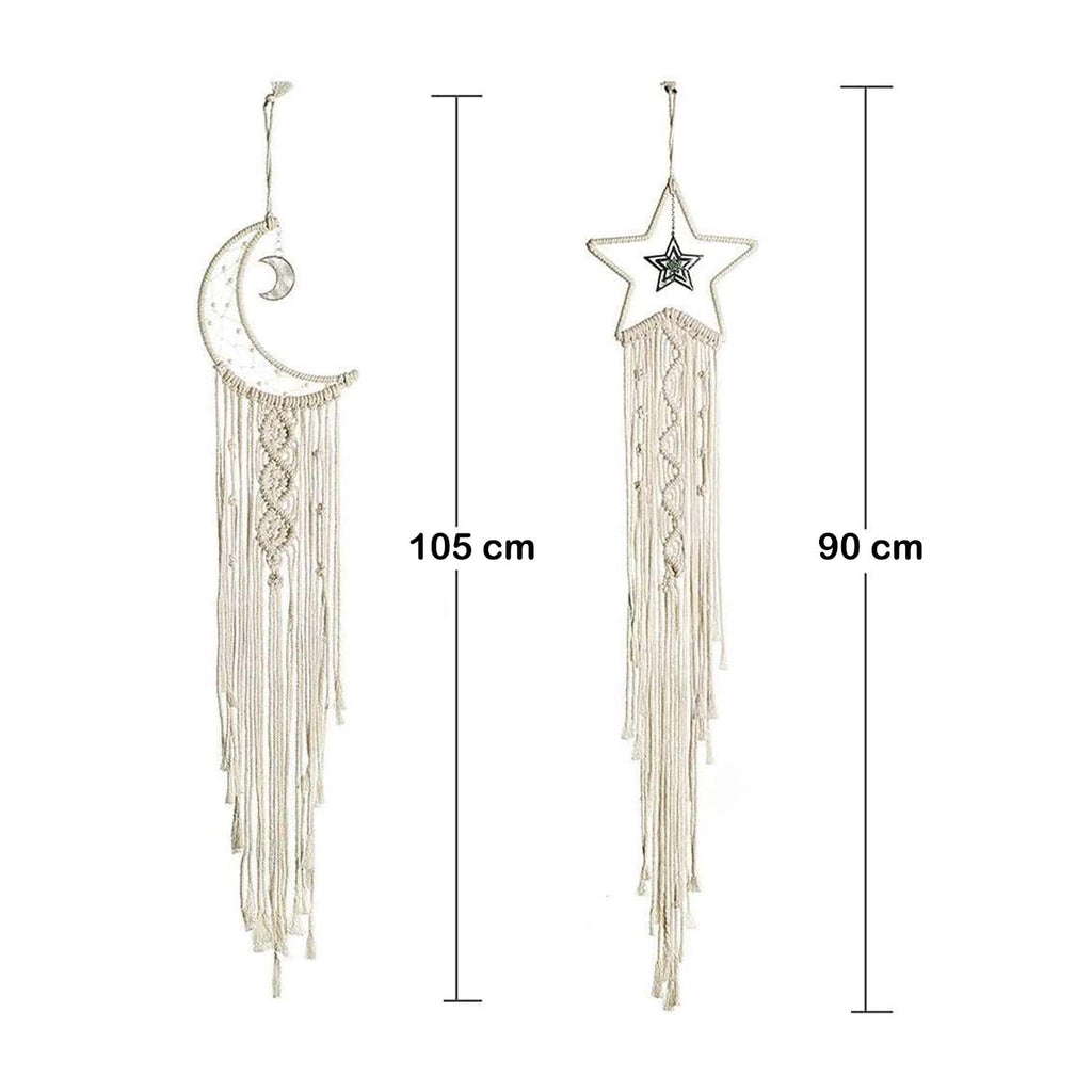 Macrame Moon & Star Wall Hanging Set for Bedroom & Home Decor