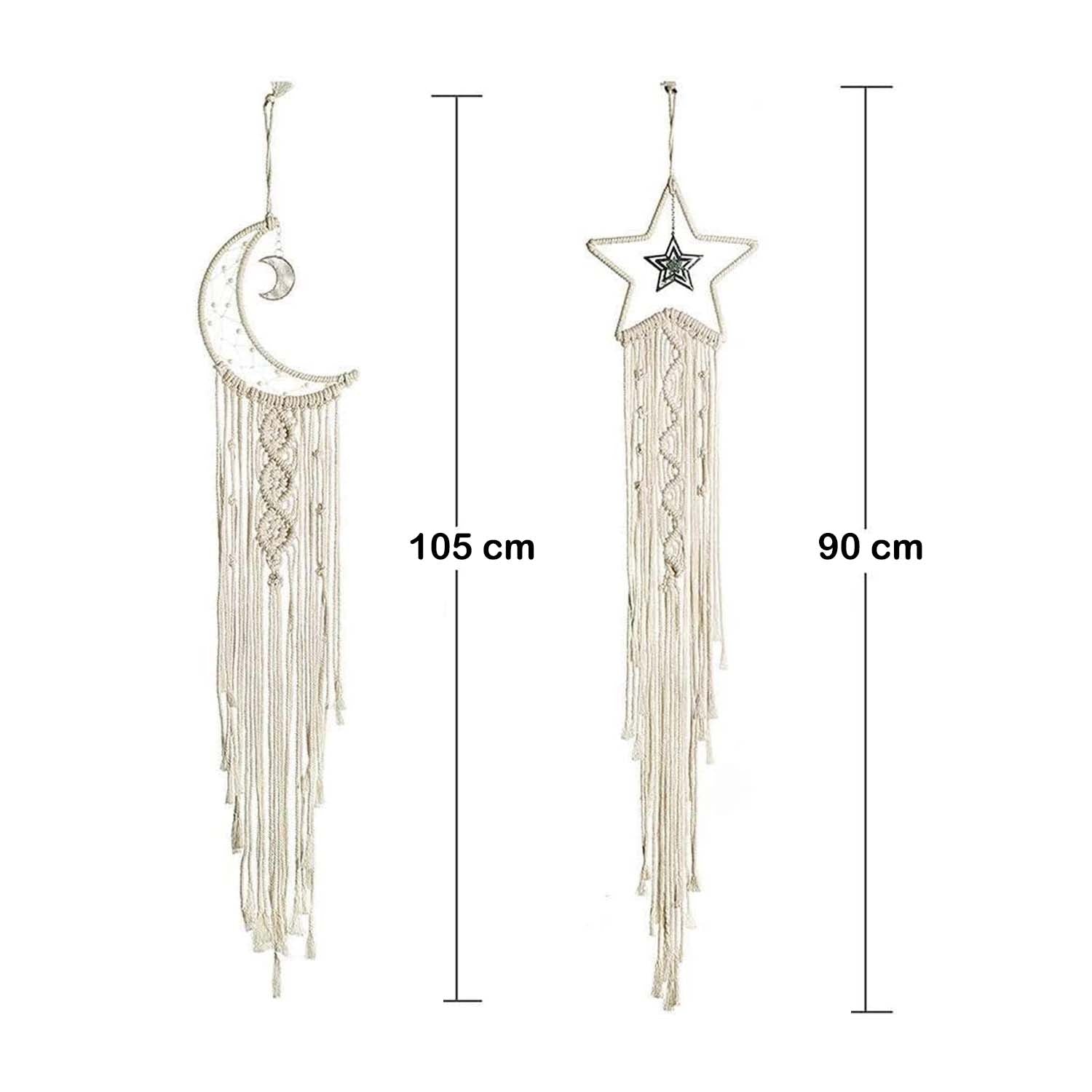 Macrame Moon & Star Wall Hanging Set for Bedroom & Home Decor