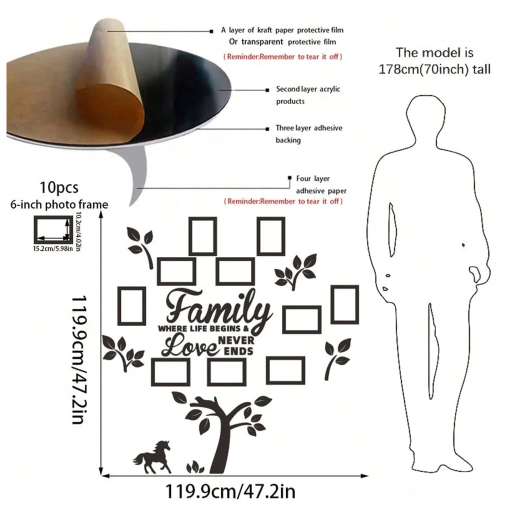 Acrylic Family Tree Wall Decor Photo Frame for Home Decor & Gifting