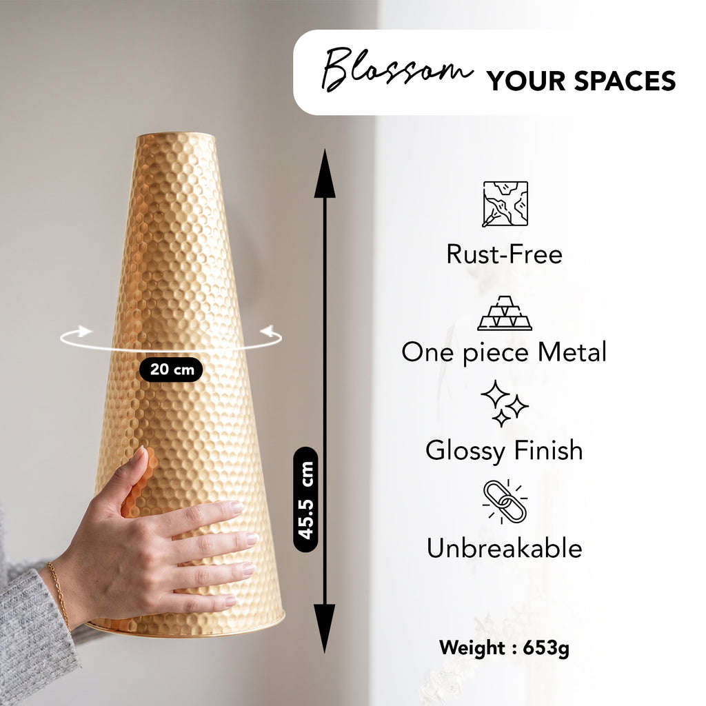 Tapered Golden Metal Vase for Home Decor, Living Room & Gifting