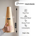 Tapered Golden Metal Vase for Home Decor, Living Room & Gifting