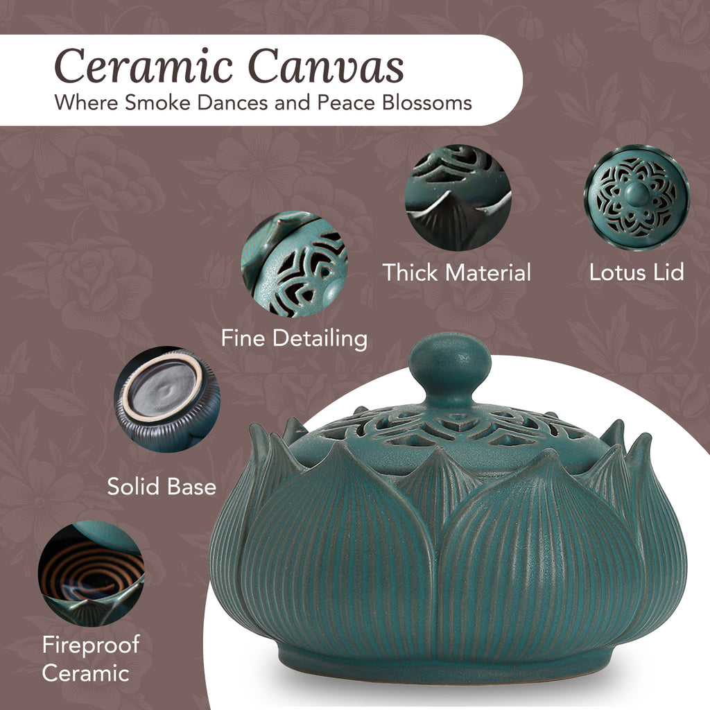 Ceramic Lotus Dhoop Dani for Home Decor & Pooja