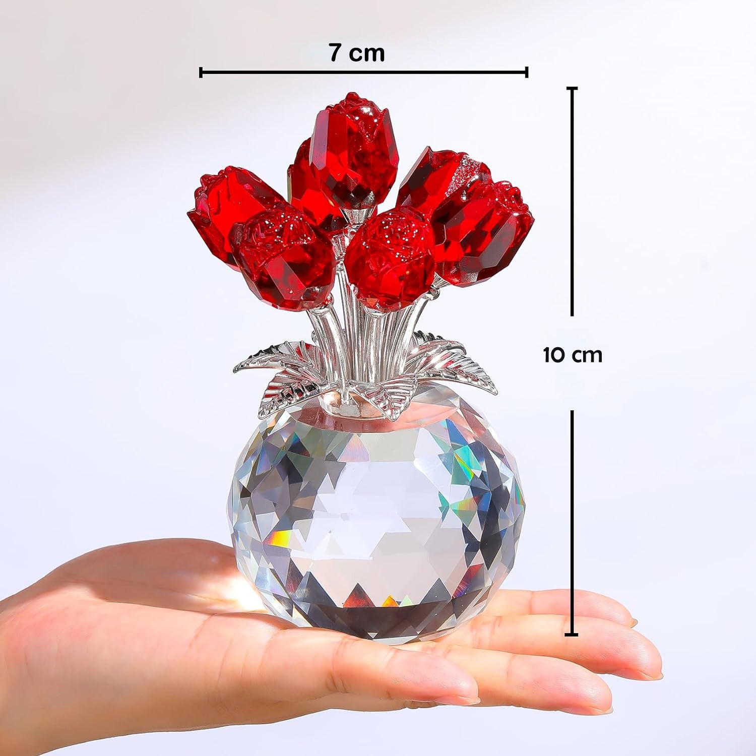 Crystal Red Rose Showpiece with Vase for Home Decor, Office & Table Decoration