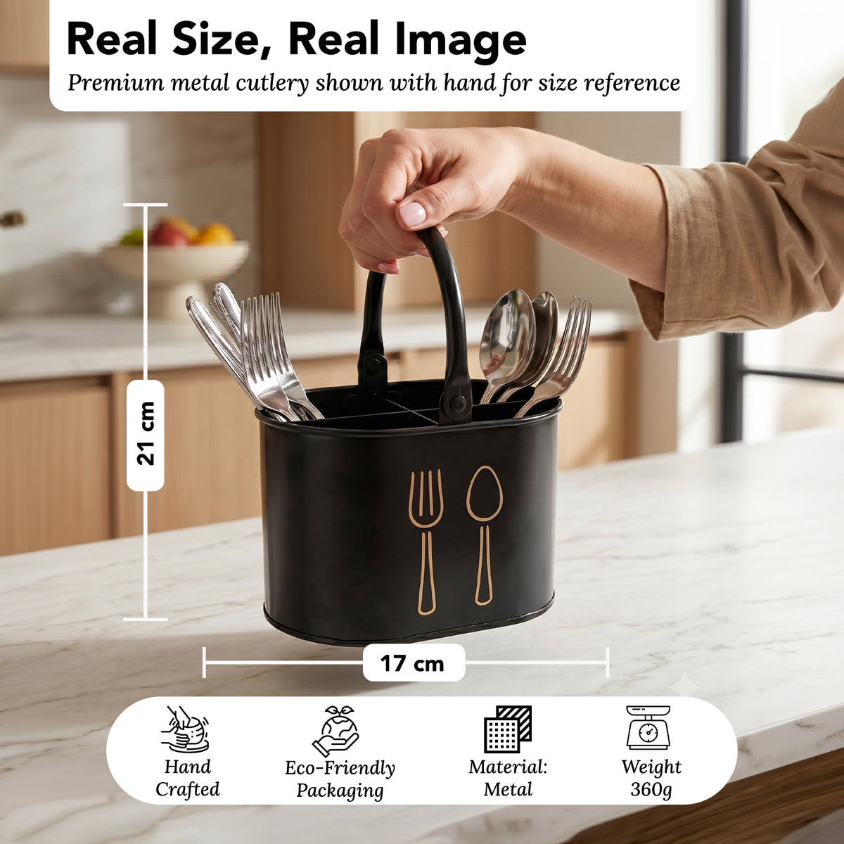 4 Compartment Metal Cutlery Holder with Handle
