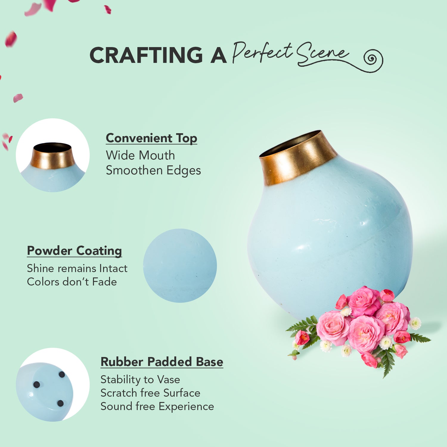 Metal Blue Flower Vase for Home Decor, Living Room & Gifting
