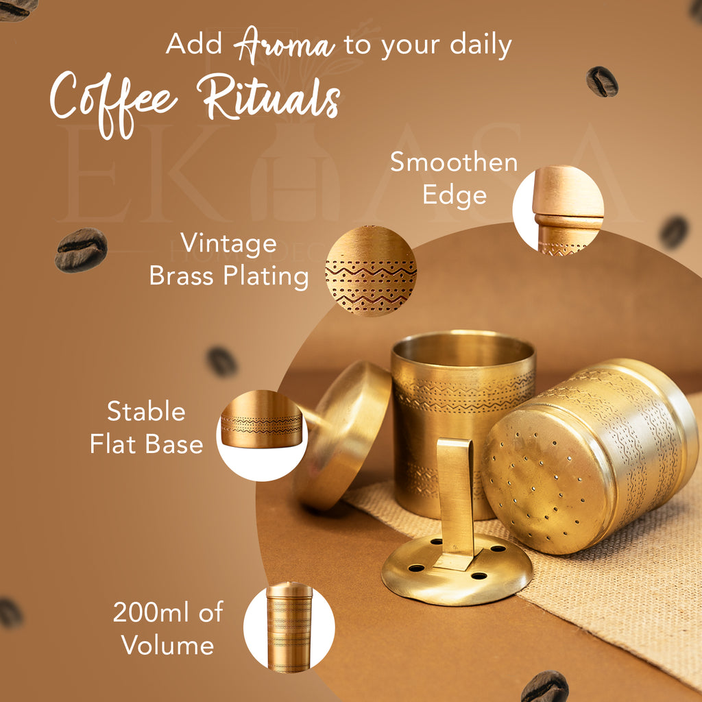 Brass Filter Coffee Maker & Coffee Cup Set with Gift Box for Housewarming, Wedding & Gifting