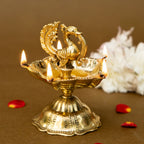 Brass Peacock Panchdeep Diya for Pooja & Home Decor