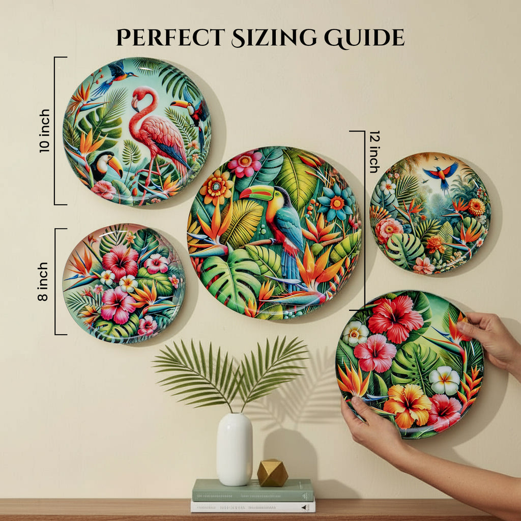 Tropical Art Metal Wall Hanging Plates Set of 5 for Living Room & Home Decor