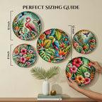Tropical Art Metal Wall Hanging Plates Set of 5 for Living Room & Home Decor