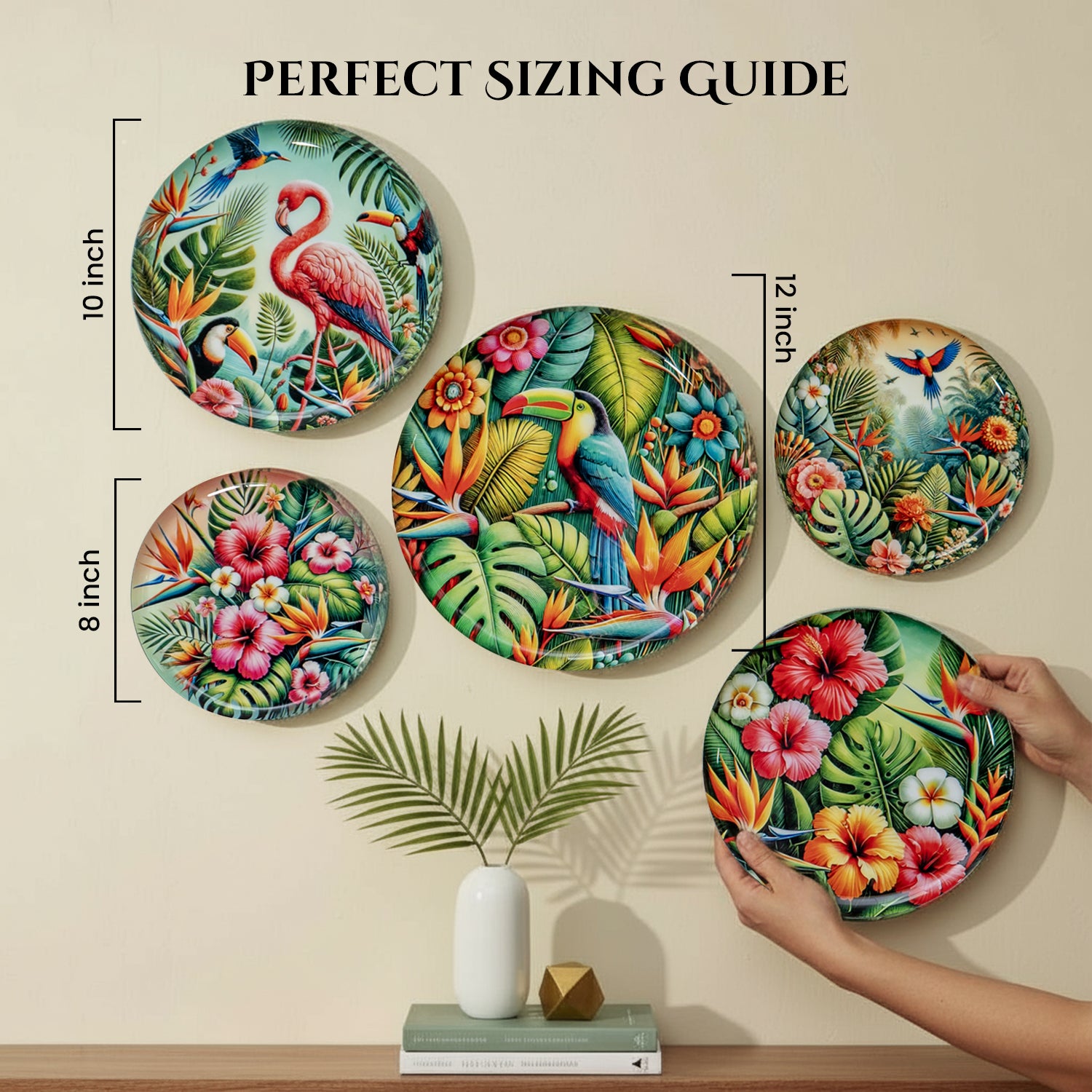 Tropical Art Metal Wall Hanging Plates Set of 5 for Living Room & Home Decor