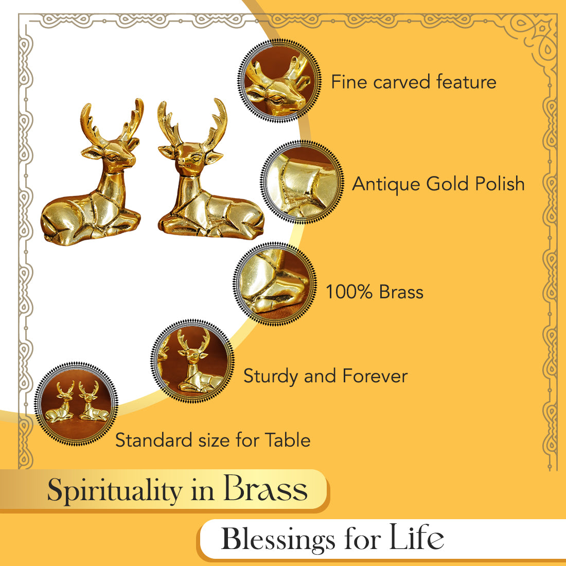 Pure Brass Deer Showpiece for Home Decor, Living Room & Gifting