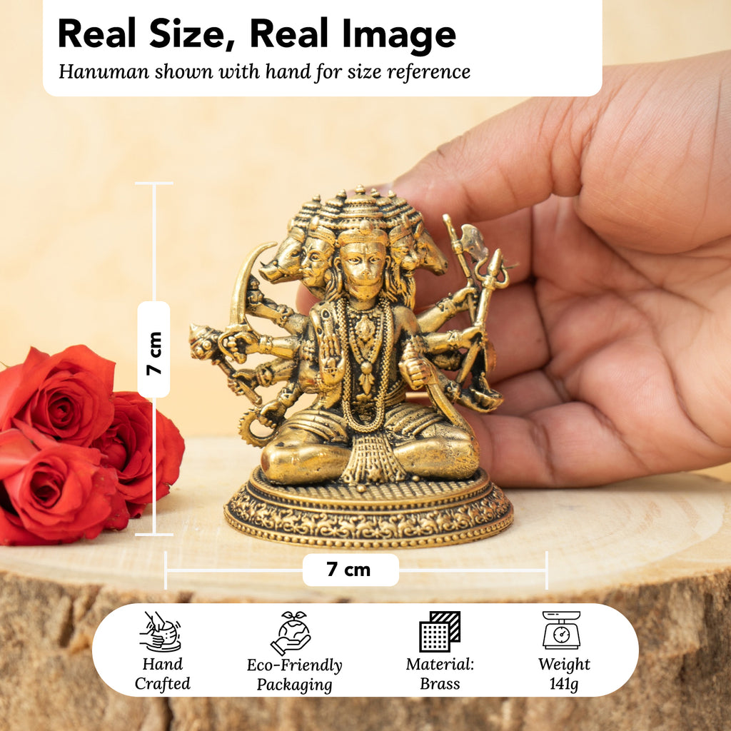 Brass Panchmukhi Hanuman Idol for Pooja & Home Decor
