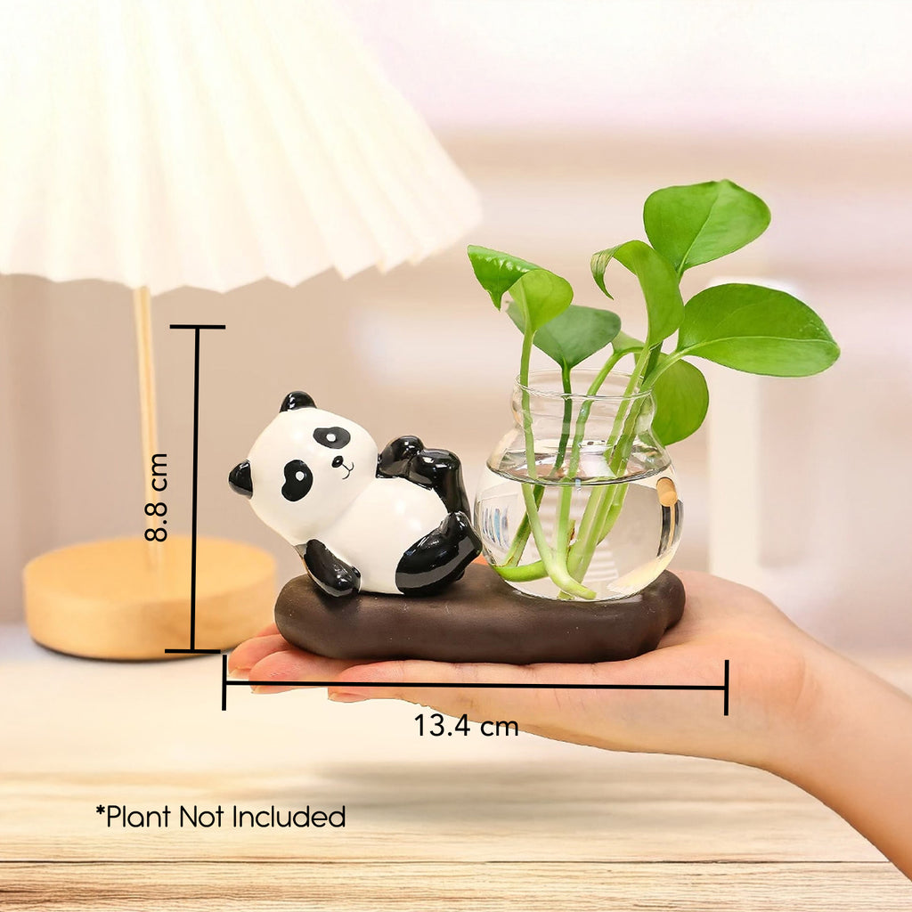 Panda Showpiece with Artificial Plant Pot for Home Decor, Office Desk & Gifting