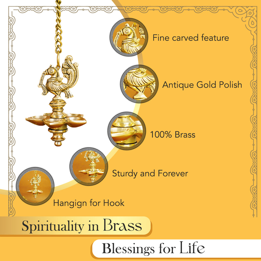 Brass Peacock Hanging Diya for Puja & Home Decor