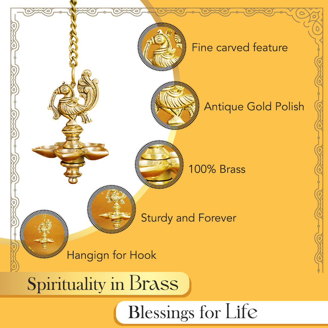 Brass Peacock Hanging Diya for Puja & Home Decor