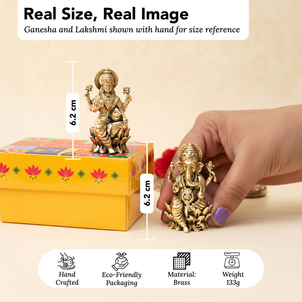 Brass Lakshmi Ganesh Idol with Gift Box for Housewarming, Wedding & Vastu Gifting