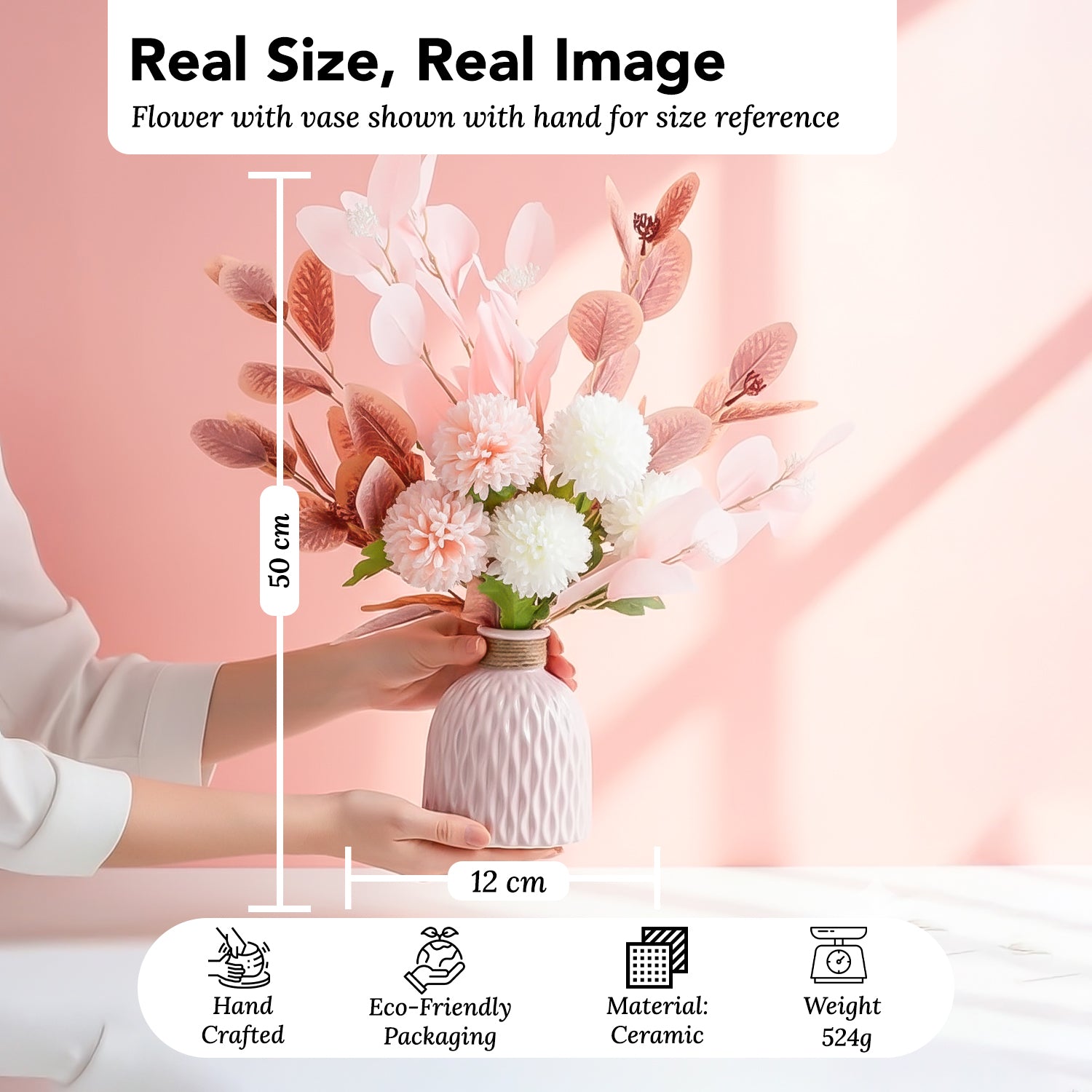 Ceramic Vase with Artificial Flowers for Table Decor, Bedroom & Home Gifting