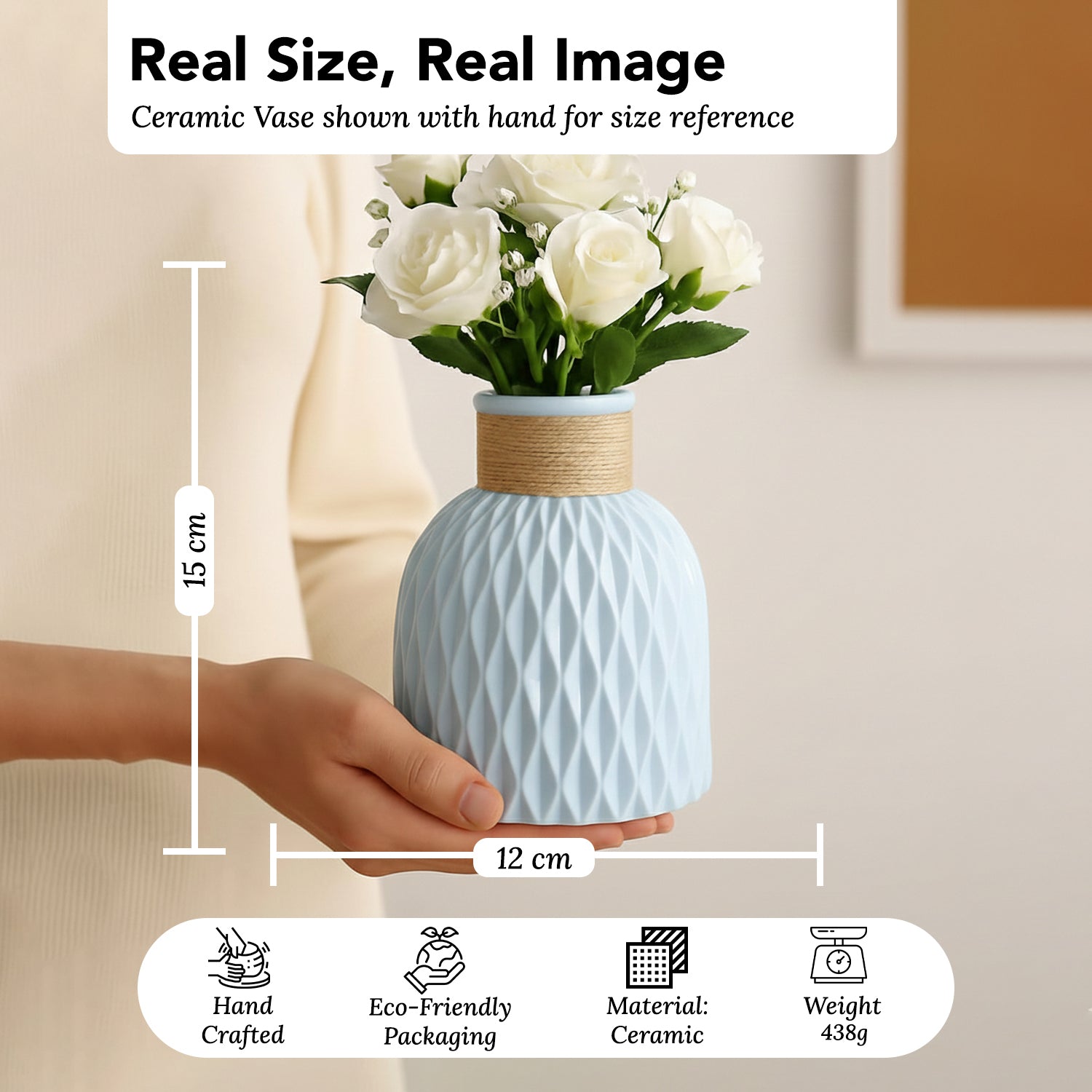 Ceramic Blue Flower Vase for Home Decor, Table Decor & Gifting