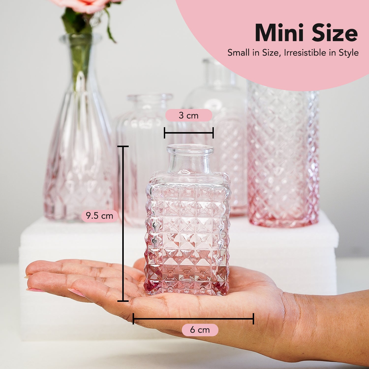 Glass Crystal Clear Bud Vases Set of 5 for Home Decor & Table Decoration
