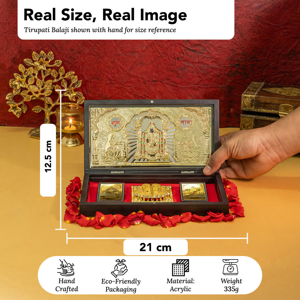 Tirupati Balaji 24K Gold Plated Photo Frame Pocket Temple for Home & Spiritual Gifting