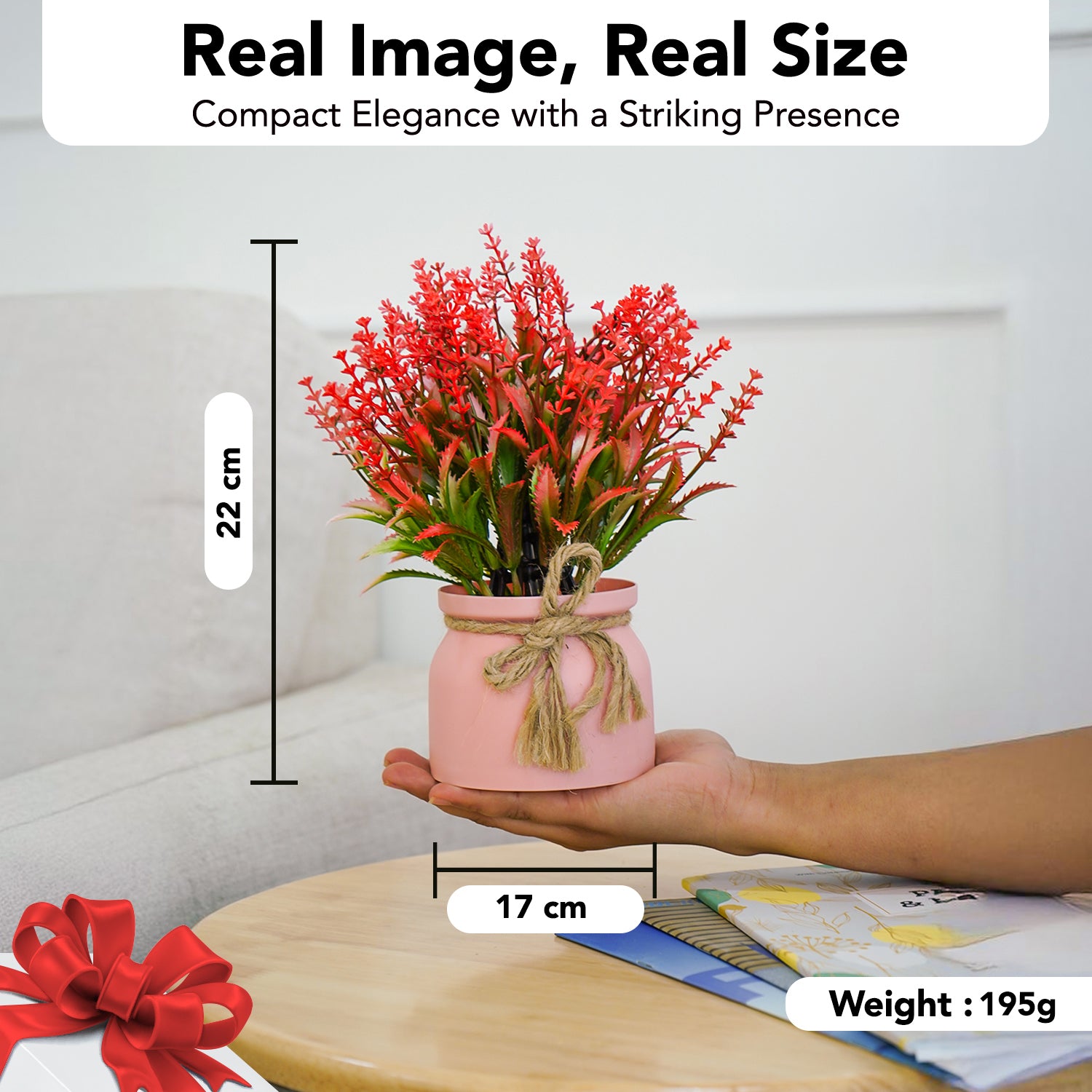 Artificial Wild Grass Flowers with Pot for Home Decor, Office Table & Gifting