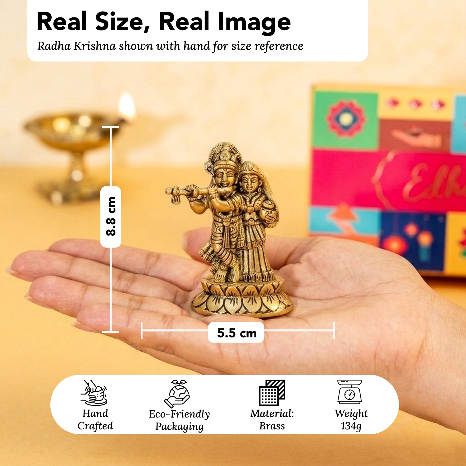 Brass Radha Krishna Idol with Gift Box for Housewarming, Wedding & Gifting