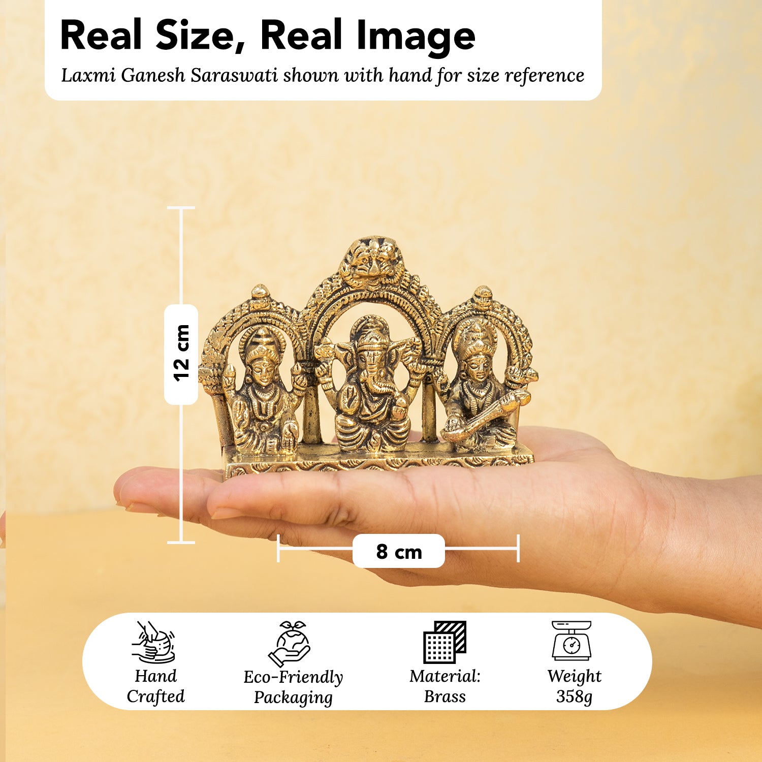 Brass Lakshmi Ganesh Saraswati Idol with Gift Box for Housewarming, Wedding & Gifting
