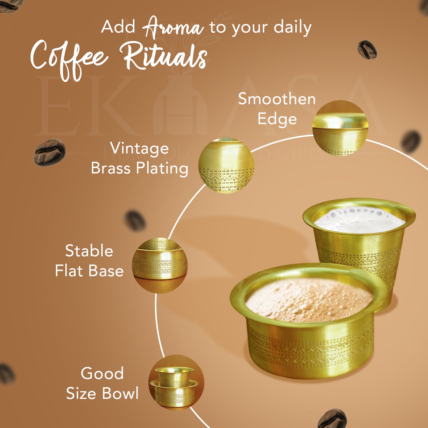 Brass Filter Coffee Cup Dabara Set for Home & Kitchen Use