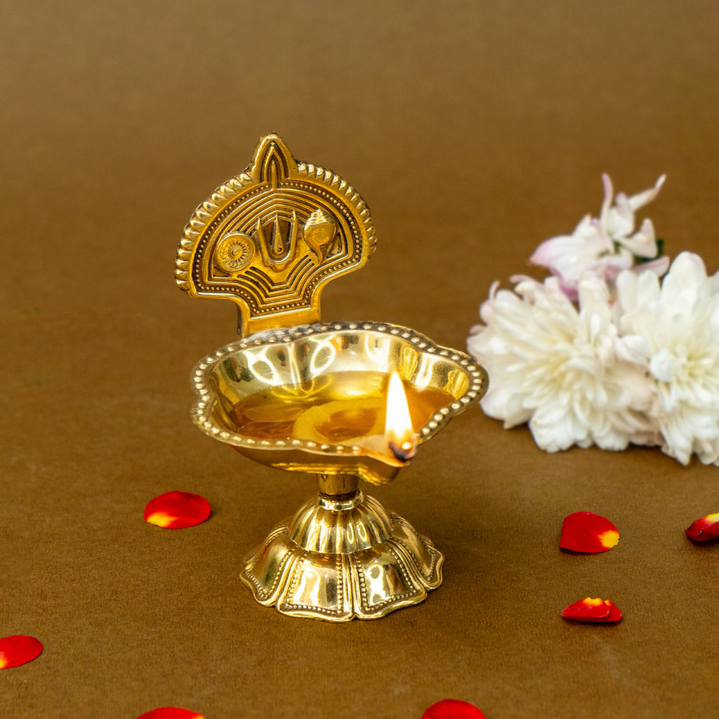 Brass Shanku Chakra Namam Vishnu Tilak Diya for Pooja & Home Decor
