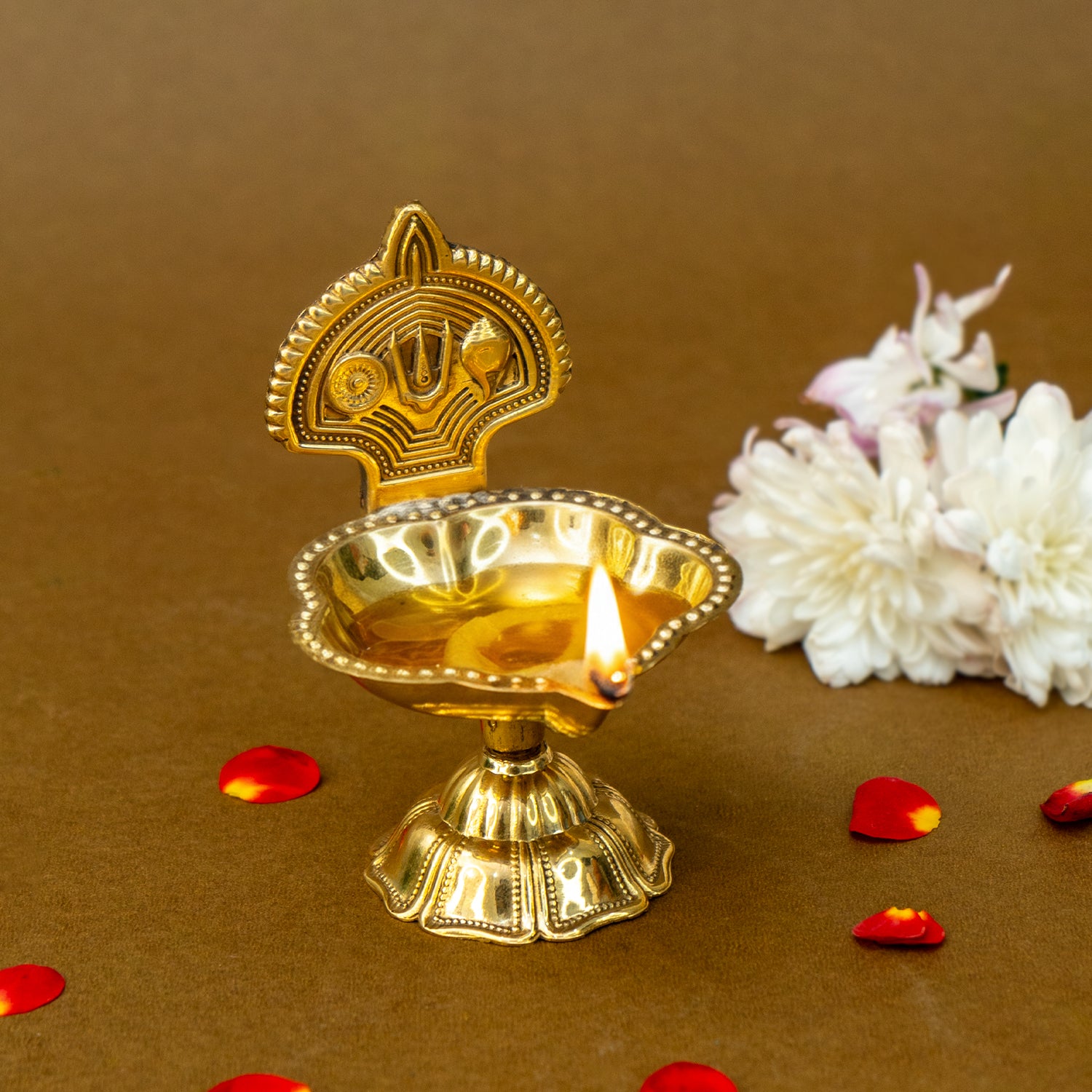 Brass Shanku Chakra Namam Vishnu Tilak Diya for Pooja & Home Decor