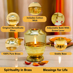 Brass Akhand Jyot Diya with Adjustable Bati Knob & Glass Cover for Puja(250 ML)