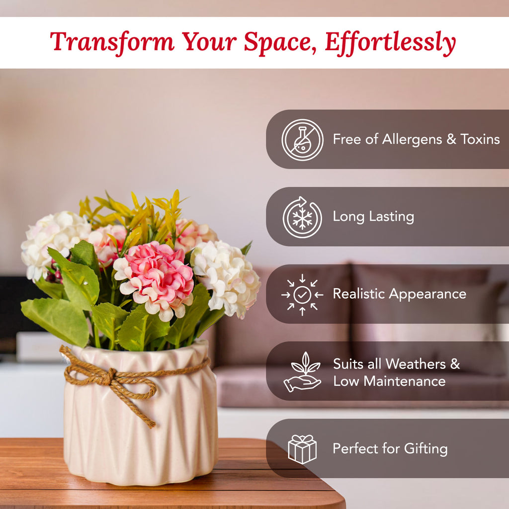 Chrysanthemum Artificial Flowers with Ceramic Vase for Home Decor , Office & Table Decoration