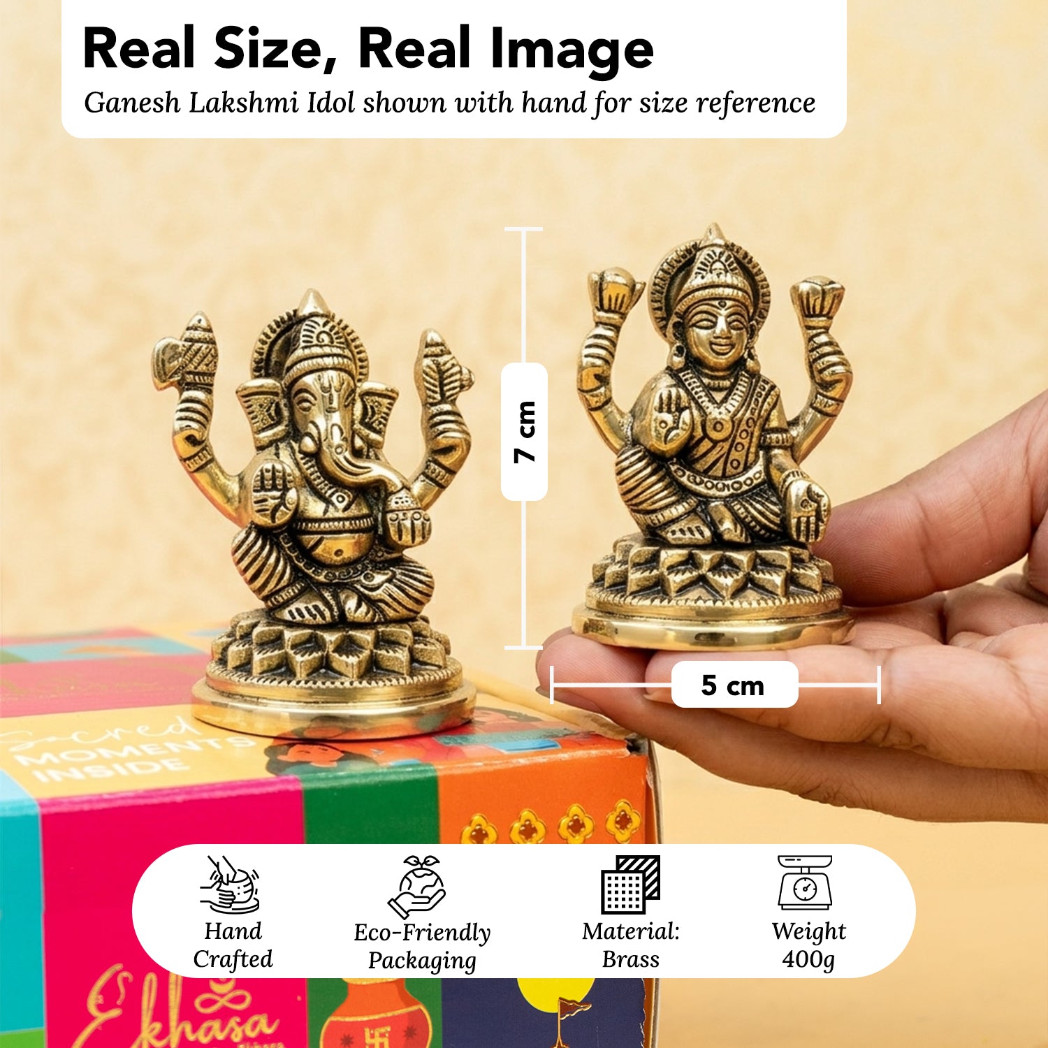 Brass Lakshmi Ganesh Idol with Gift Box for Housewarming, Wedding & Gifting