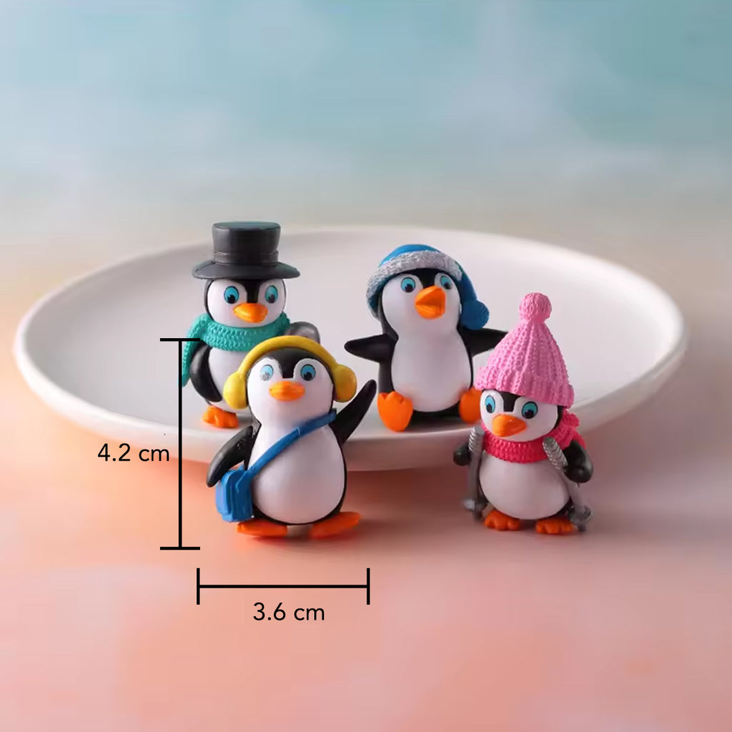 Penguin Miniature Toy Set of 4 for Car Dashboard, Office Desk & Home Decor