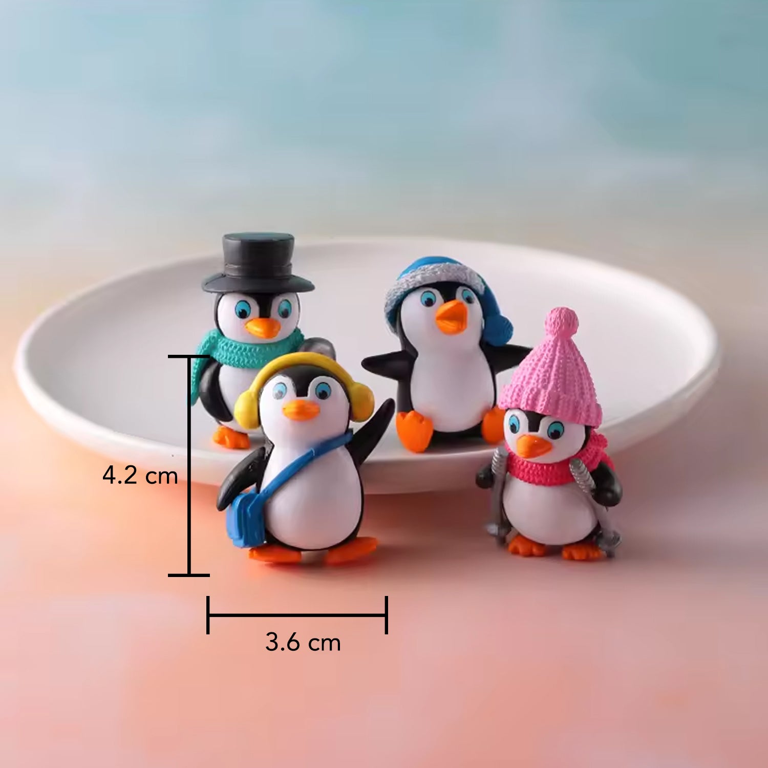 Penguin Miniature Toy Set of 4 for Car Dashboard, Office Desk & Home Decor